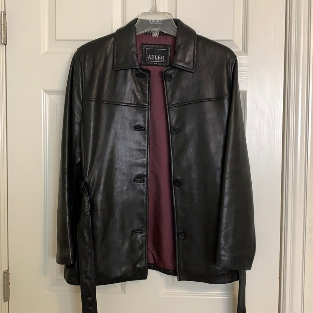 Adler Collection black leather jacket with belt